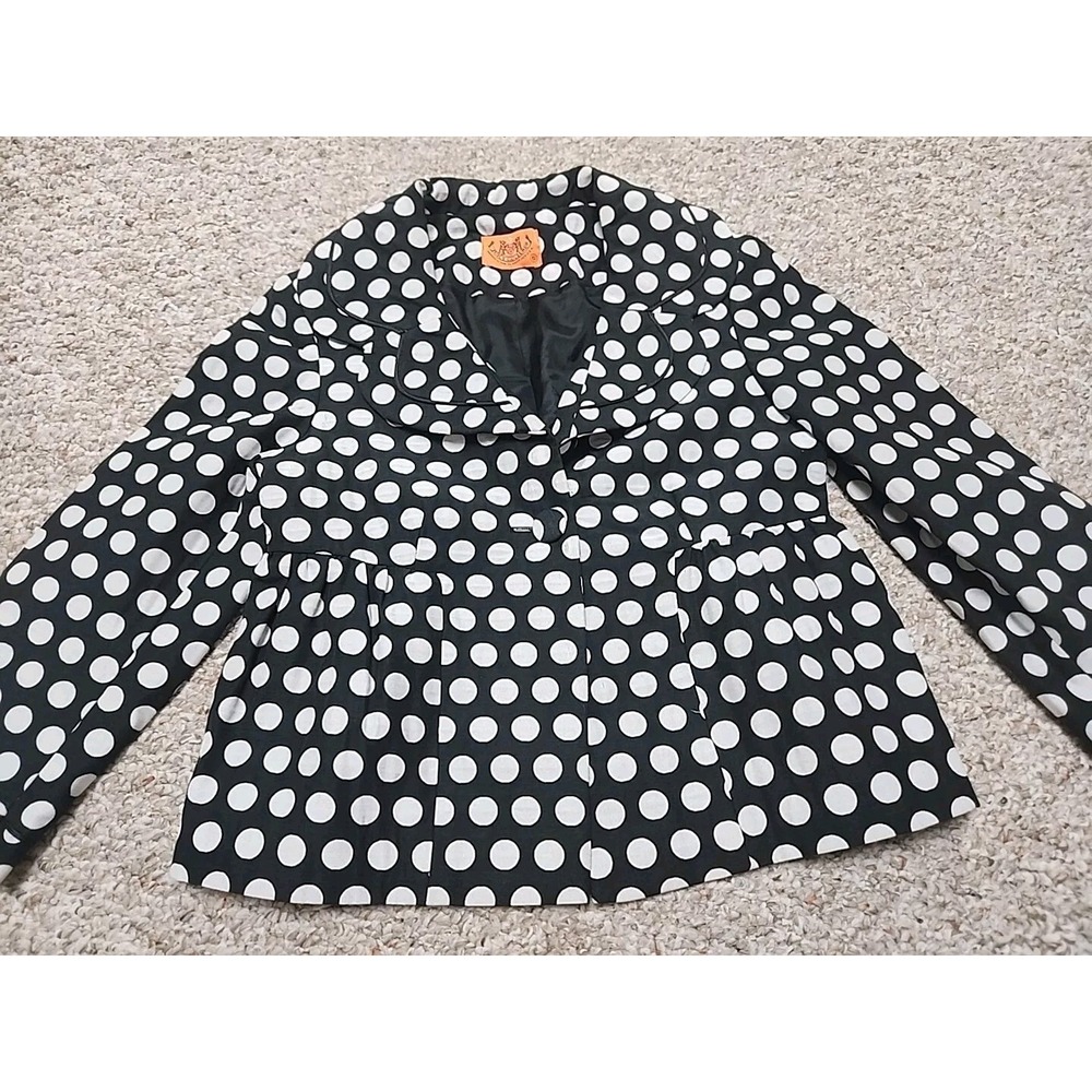 Juicy Couture Womens Polka Dot Peplum Blazer Black White Single Button Small